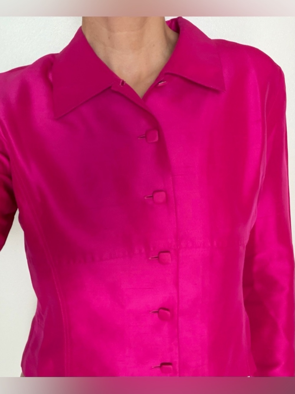 Dana Buchman 100% silk pink magenta button front blouse 6